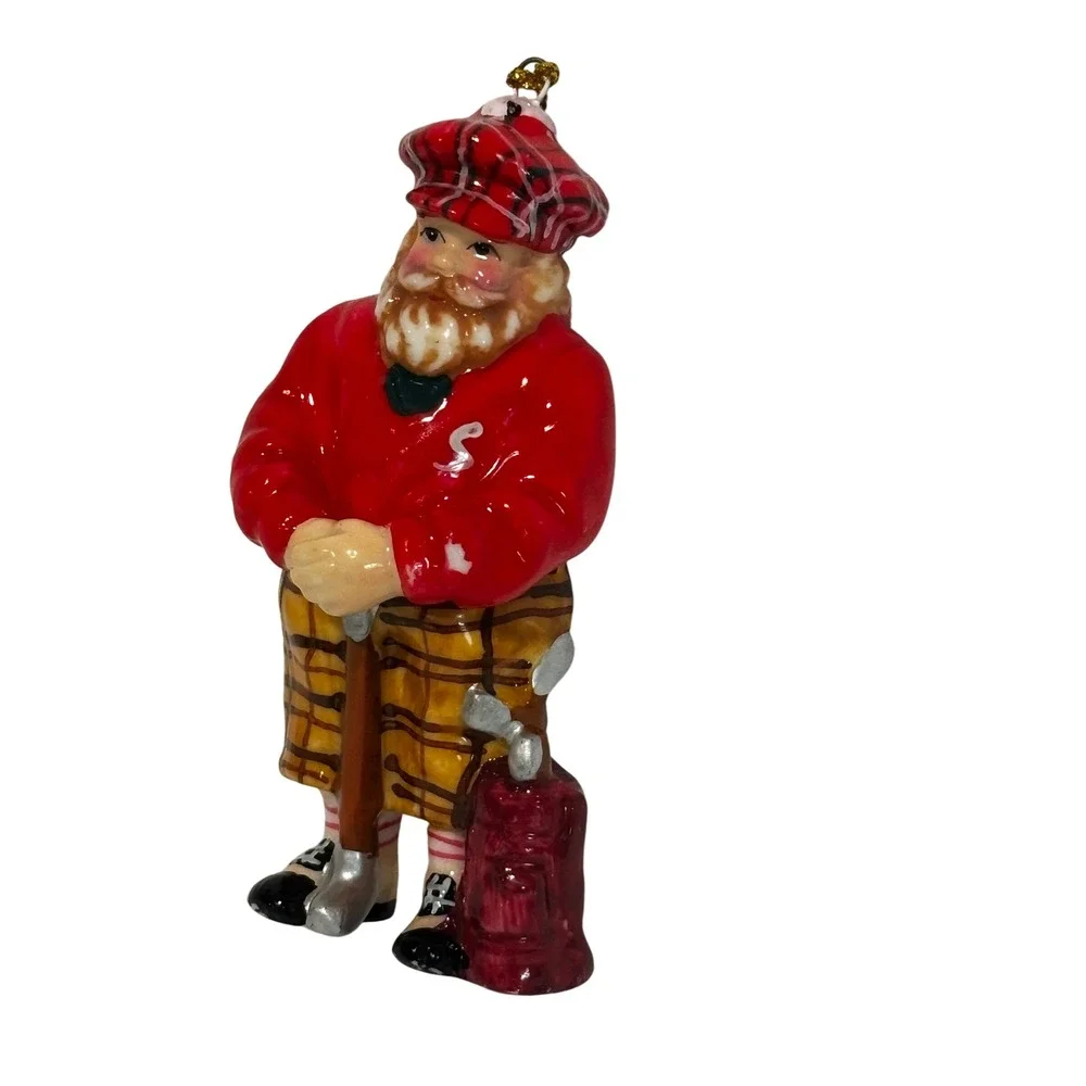 Ceramic Golfing Santa Claus Christmas Ornament Plaid Knickers 3.5 Collector Gift